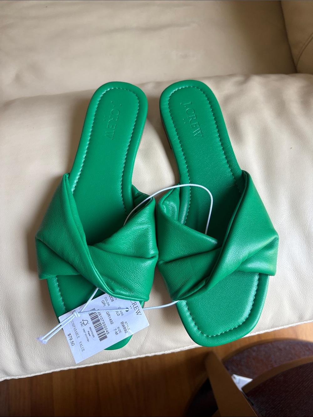 J. Crew Green Twisted Slide Sandals